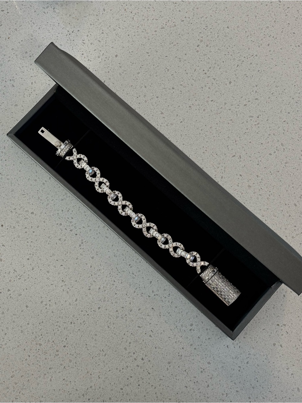 Sterling Silver Moissanite Custom Made Infinity Link Baguette Bracelet